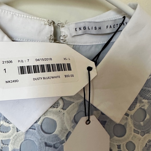 NWT - English Factory Blue and White Lace Dress - Picture 2 of 8